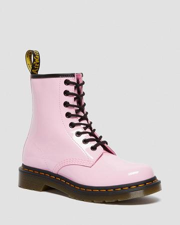 Pink Women's Dr Martens 1460 Patent Leather Lace Up Boots | CA 194QMA